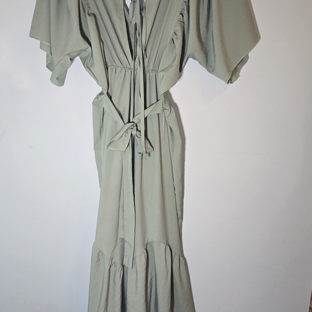 Sage Green Tie Back Maxi Dress Bohemian Holiday Festive Maternity - Picture 7 of 10